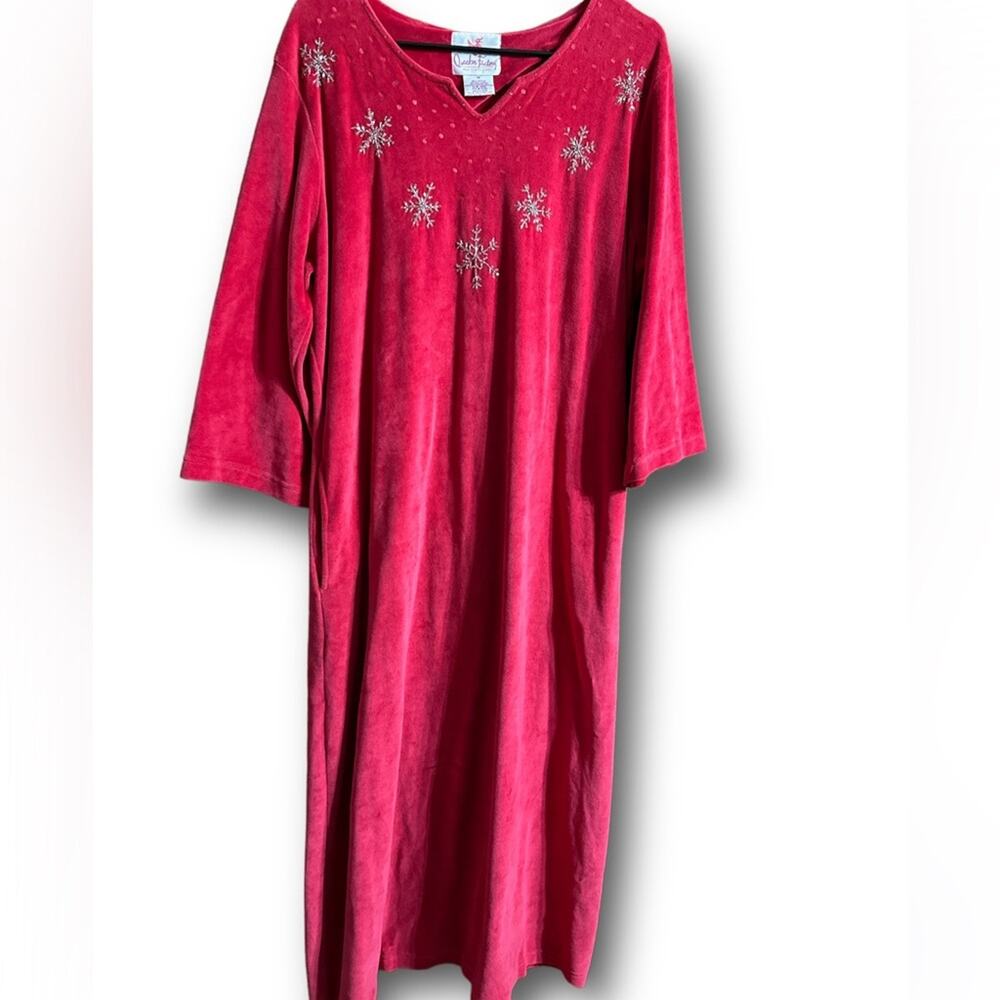 Quacker factory red velour snowflake dress house coat size medium